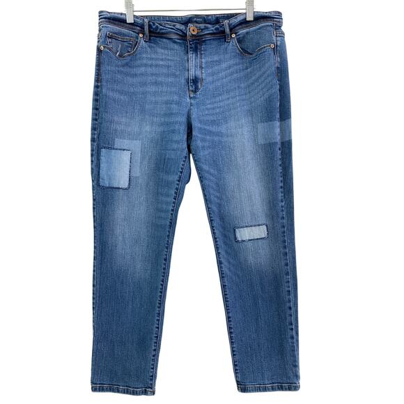 J. Jill Authentic Fit Slim Ankle Patchwork Jeans Womens Sz 14 Boho Closet Staple - Picture 1 of 10